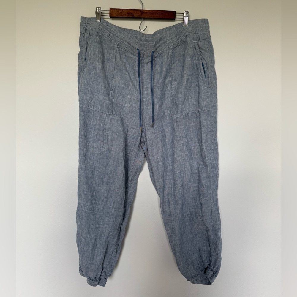 Athleta Women's Chambray Blue Drawstring  100% Linen Stretch Jogger Plus Size 20